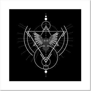 Geometry owl spreading wings white Posters and Art